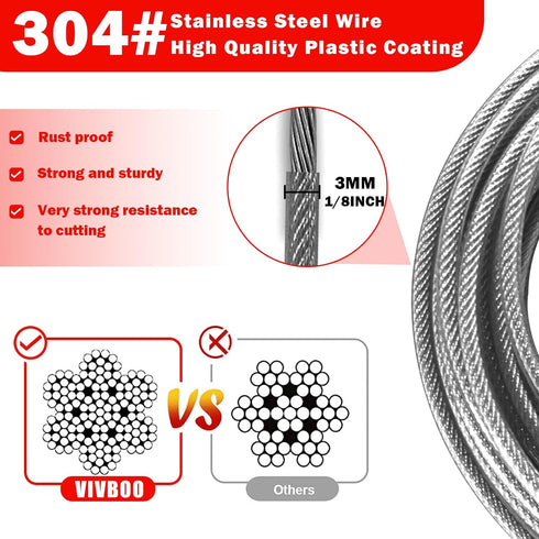 1/8inch 4/6/10/15FT (1 Pack) Stainless Steel Security Cable Luggage Lock Safety Wire Flexible Steel Wire Rope