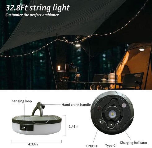 Janhaley 32.8ft 8 2 1 Camping String Lights, Portable Outdoor String Lights with Lighting Modes, Qucick Storage