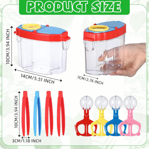 4 Set Halloscume Bug Catcher for Kids Bug Viewer and Insects Tweezer for Students, Critter Catching Kit Magnifying