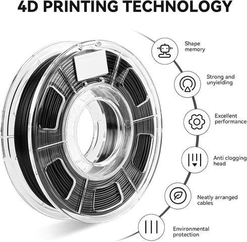 3D Printer SMP Filament (4D filament) 1.75mm 250g, Shape Memory Polymer Material, Dimensional Accuracy +/-0.03mm, 1.75mm Filament for Bambu Lab X1/P1P/A1, Creality K1C FDM 3D Printers, Black