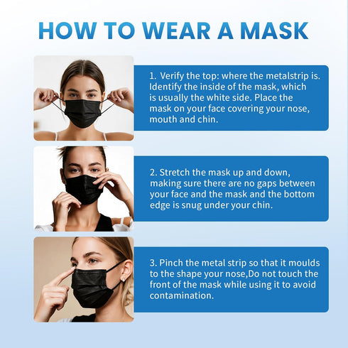 100 3 Borje Disposable Face Mask, PCS Black Masks, Ply Protection Face Masks