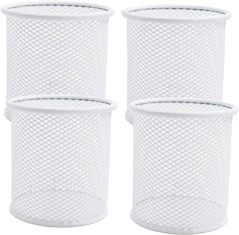 Pen Holder Mesh Pencil Holder, Metal Cup Organizer for Desk Office, White, 4 Pack