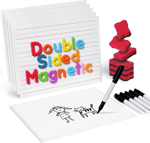Gamenote 6 Pack Magnetic Small White Board Set, Double-Sided 9x12 Lined Whiteboard for Kids, Student Learning (6)