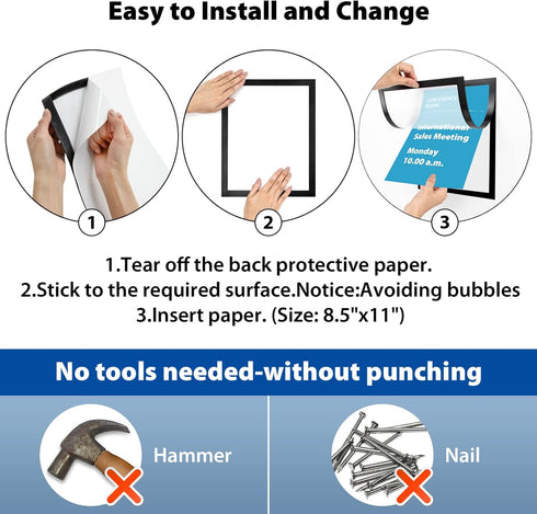 VAIIGO 8.5" 11" 2Pack) x Magnetic Self-Adhesive Display Frame, Double Sided Window Magnetic Sign Holder with Clear PVC