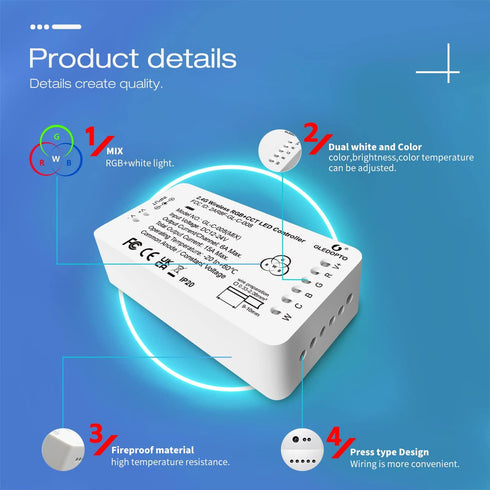GLEDOPTO 3.0 Dimmable ZigBee LED Strip Controller RGB+CCT Mix Compatible with SmartThings Amazon Echo Plus App/Voice