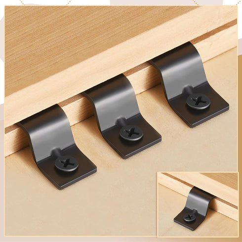 Ferraycle 100 Sets Table Top Fasteners - Heavy Duty Z Clips with 100 Black Screws for Desk Top Furniture