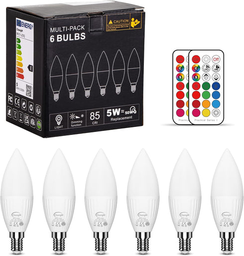 Set of 6 E12 LED Light Bulbs 5W 40W Equivalent Small Base B11 Candelabra Color Changing Dimmable Candle Bulb with
