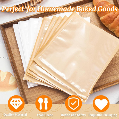 100 Pack 8.3x10'' Paper Bread Bags for Homemade Bread, Heat-Sealable Bakery Bags with Clear Front Window and Label Seal