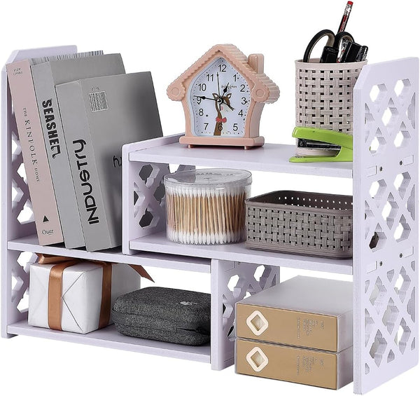 Felmis Desktop Organizers with Shelves, PVC Adjustable Display Shelf for Office Desk, Home Decor, Makeup