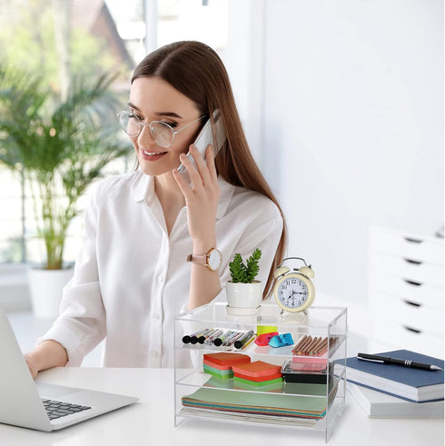 Paper Organizer Tray - 3 Tier Acrylic Desk Tray for Classroom Organization and Storage, Clear Stackable Document Holder