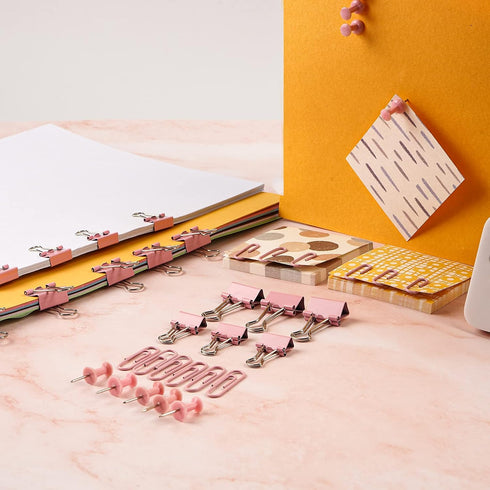 97 Set, PCS Office Supplies for Women, Paper Clips, Binder Clips and Push Pins Paperclips Thumb Tacks School and Home