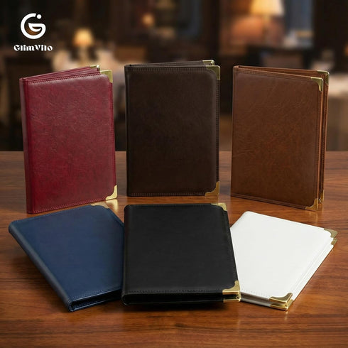 8.5 11 2 Pack 4 8 Restaurant Menu Covers x Menu Holder, Page View Faux Leather Menu Book with Clear PVC Sleeves |