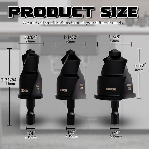 CSOOM 3PCS PPR Lifting Step Drill Set for Water, Drainage, Ventilation Pipes - Pipe Opening Tools