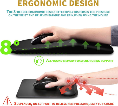 Hokafenle Ergonomic Mouse Pad with Wrist Support, Memory Foam & Non-Slip PU Base for Wireless Mouse & Desk (12x8 inch,