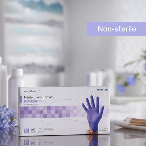 McKesson Confiderm 3.0 Nitrile Exam Gloves, Powder-Free Latex-Free Non-Sterile Dark Blue, Size XL, 100 Count