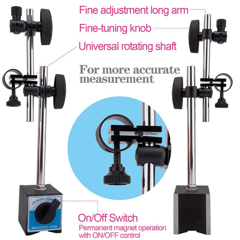Dial Indicator with Magnetic Base Holder, Precision Inspection Set, 0-1.0" Tester Gage, 0.001" Precision Dial Test
