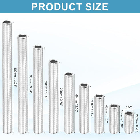 MECCANIXITY 18Pcs 9 1/4IP 1/2" Size Lamp Pipe Nipples Kit with Hex Nuts Washers, All Threaded Outer Diameter Lamp Rod