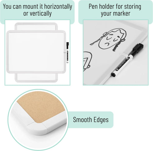 Mr. Pen Dry Erase Board 12” x 16” with Black Marker, White Frame, Small White Board for Kids and Students