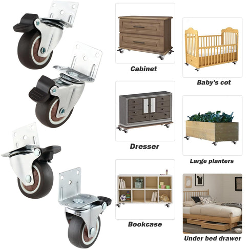 2 Inches Side Mount Caster Wheels Set of 16, Heavy-Duty Double Plate Rubber Locking Swivel Casters