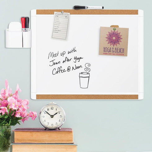 U Brands PinIt Combination Dry Erase Board, 16” x 20” White Frame Office Supplies with Marker and Magnet