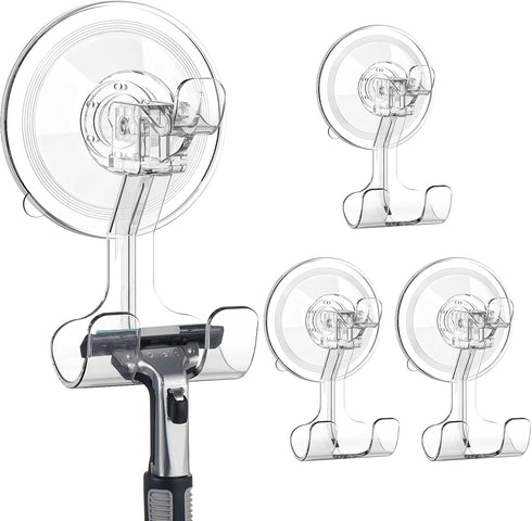 Teletrogy Suction Cup Razor Holder 4 Pack, Reusable Powerful Shower Suction Hooks for