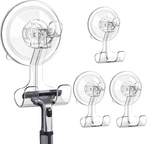 Teletrogy Suction Cup Razor Holder 4 Pack, Reusable Powerful Shower Suction Hooks for