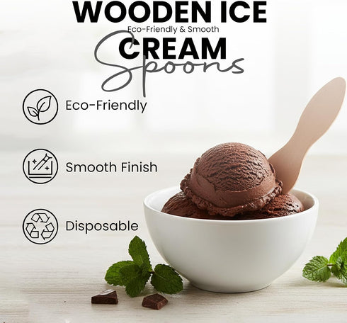 Concession Essentials 2.75" Pack 200ct Natural Wooden Ice Cream Spoons Eco-Friendly Mini Tasting and Craft Spoons