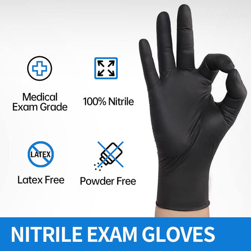 Black Nitrile Exam Gloves Basic Medical - Latex-Free & Powder-Free, 5 mil Gloves, NGPF-1047 (Pack of 100), X-Large