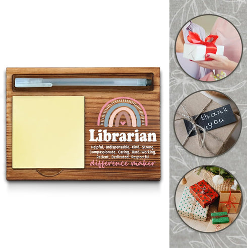 Librarian Sticky Note Holder, Office Decor, Thank You Appreciation Gifts for Women Self-Stick Note Pad Holders WPP14