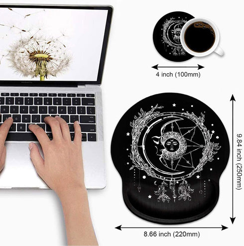 Ergonomic Mouse Pad with Wrist Support and Cute Coffee Coaster, Celestial Theme Design for Pain Relief