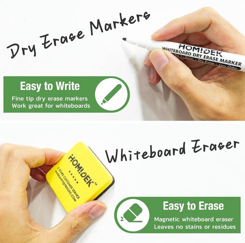 HOMiDEK Magnetic Whiteboard Fridge Dry Erase Board, Small 12" x 8" with Clean Dirty Magnet, 4 Markers, 1 Eraser