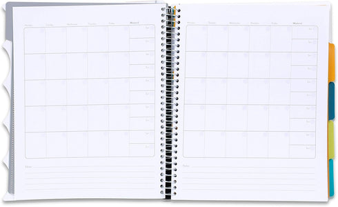 Mintra Office Durable PREMIUM Spiral Notebook, ((White, 5 Subject, 8.5in x 11in)), Fabric Covered Coils, No Snags, Removable Adjustable Pocket Dividers, Ruler, Organization, Customizable by Mintra Office