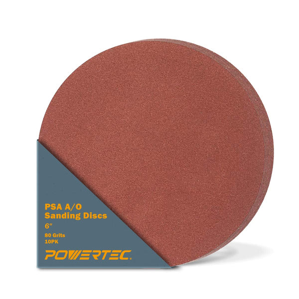POWERTEC 10 PCS 80 Grit 6 Inch PSA Sanding Discs, Self Stick Sandpaper for Drywall, Woodworking, Paint