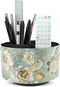 Hennaja Round Leather Art Supply Organizer, 360 Degree Rotating Multi-Functional Pencil Holder with 4 Compartments