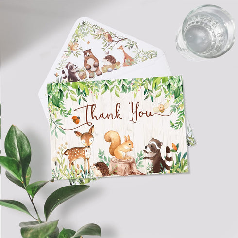 Hunanyume 50 Pack 4x6 Inch Woodland Thank You Cards with Envelopes & Stickers - Cute Forest Animals Assorted Bulk