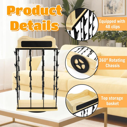 360 2 48 Counter Chip Rack Display Stand, Rotating Base Chip Bag Holder with Message Board, Tier Clips Snack Organizer