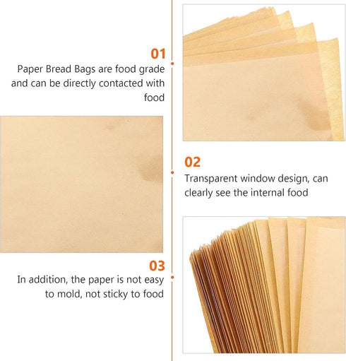 100pcs Packaging 18x19cm SOLUSTRE Kraft Paper Bread Bags with Window, Oil-resistant Bakery Bags for Homemade Bread