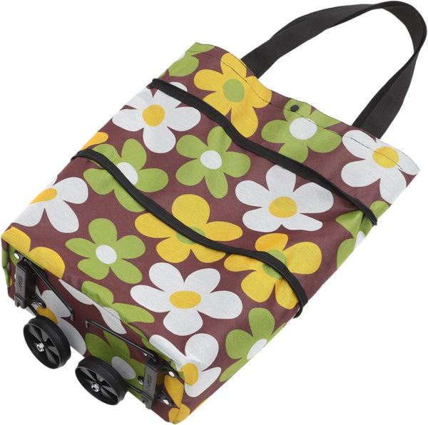 LIFKOME Slim Storage Cart Trolley Folding Shopping Bag Wheels Compact Rolling Cart for