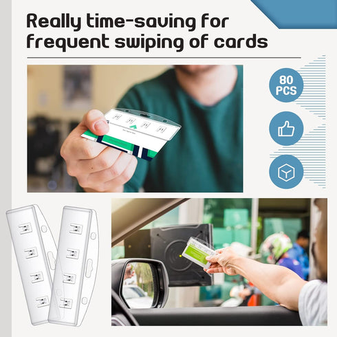 80 Pack Fuutreo Swipe Card Holder Horizontal Half Card ID Badge Holders with Grippers Hard Plastic Easy Access Rigid
