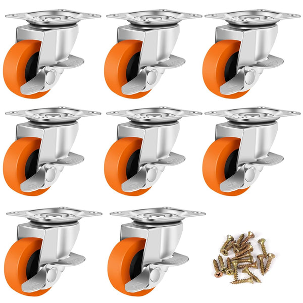 Caster Wheels Set of 8 - 3 Inch Heavy Duty Casters with Brake, Locking Polyurethane Wheels for Furniture