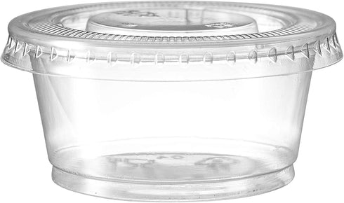 Portion Cups with Lids (2 Ounces, 100 Pack) | Disposable Plastic Cups for Meal Prep, Portion Control, Salad Dressing,