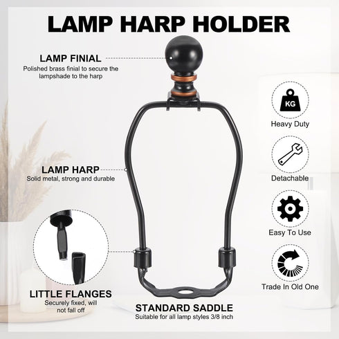 5 Inch 2 Set PATIKIL Lamp Harp Kit with Finial, Detachable Lamp Shade Bracket Holder, DIY Lighting Accessories