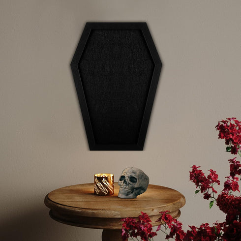 Coffin Felt Bulletin Board - Gothic Decor for Table Top or Wall with Push Pins for Home, Office, Bistro