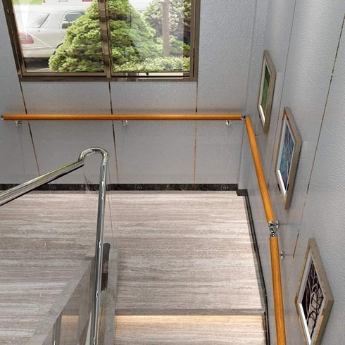 PAUANI 30-600cm 1ft/30cm Solid Wood Stairs Railing - Indoor Safety Non-Slip Handrails, Wall Mount Handrail W/Sturdy
