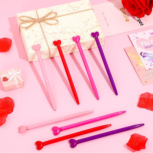 Valentine's Day 48 Pcs Heart Shaped Retractable Metal Ballpoint Pens with Black Ink Party Favor for School Office