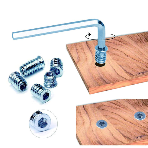 130Pcs Threaded Inserts for Wood Nutsert Screw, Assortment Set with Hex Spanner, 5/16"-18