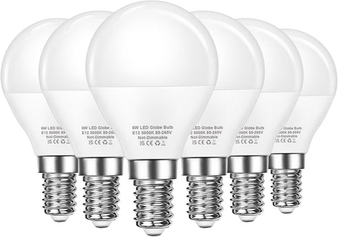EvaStary Ceiling Fan Light Bulbs, 60W Equivalent E12 LED, 600LM Daylight 5000K, Non-dimmable, 6 Pack