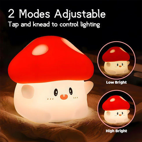 50Hrs 2 Mushroom Night Light Color Changing, Mushroom Lamp, Tap Control Brightness & Timer, Rechargeable Squishy Night
