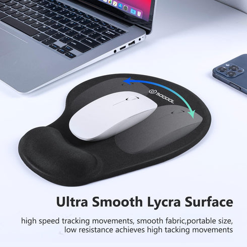 Soqool Ergonomic Mouse Pad with Gel Wrist Rest Support, Non-Slip PU Base for Easy Typing Pain Relief, Classic Black