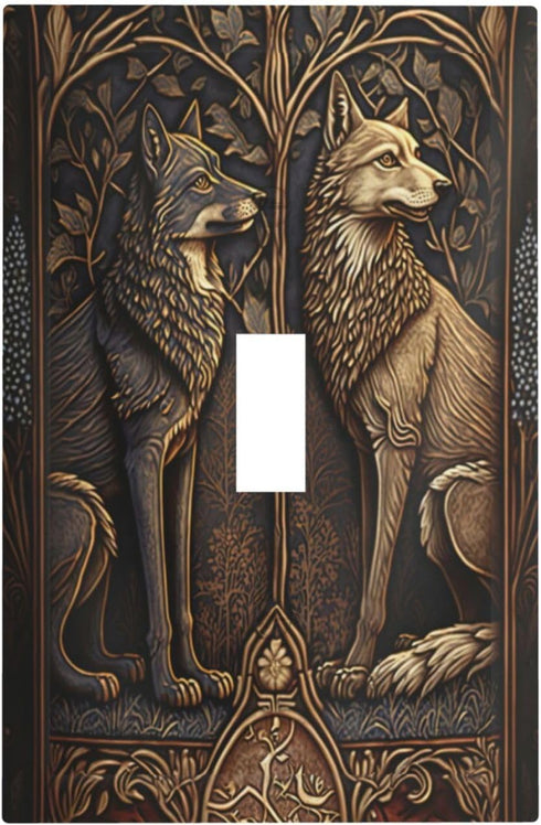 Medieval Of Two Wolves 1 Gang Single Toggle Light Switch Cover Decorative Wall Plate for Bedroom Bathroom Kitchen.